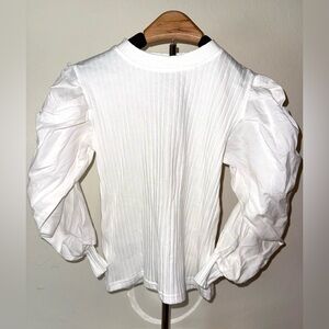 Lola + the Boys puffed poplin sleeves white top, size 8